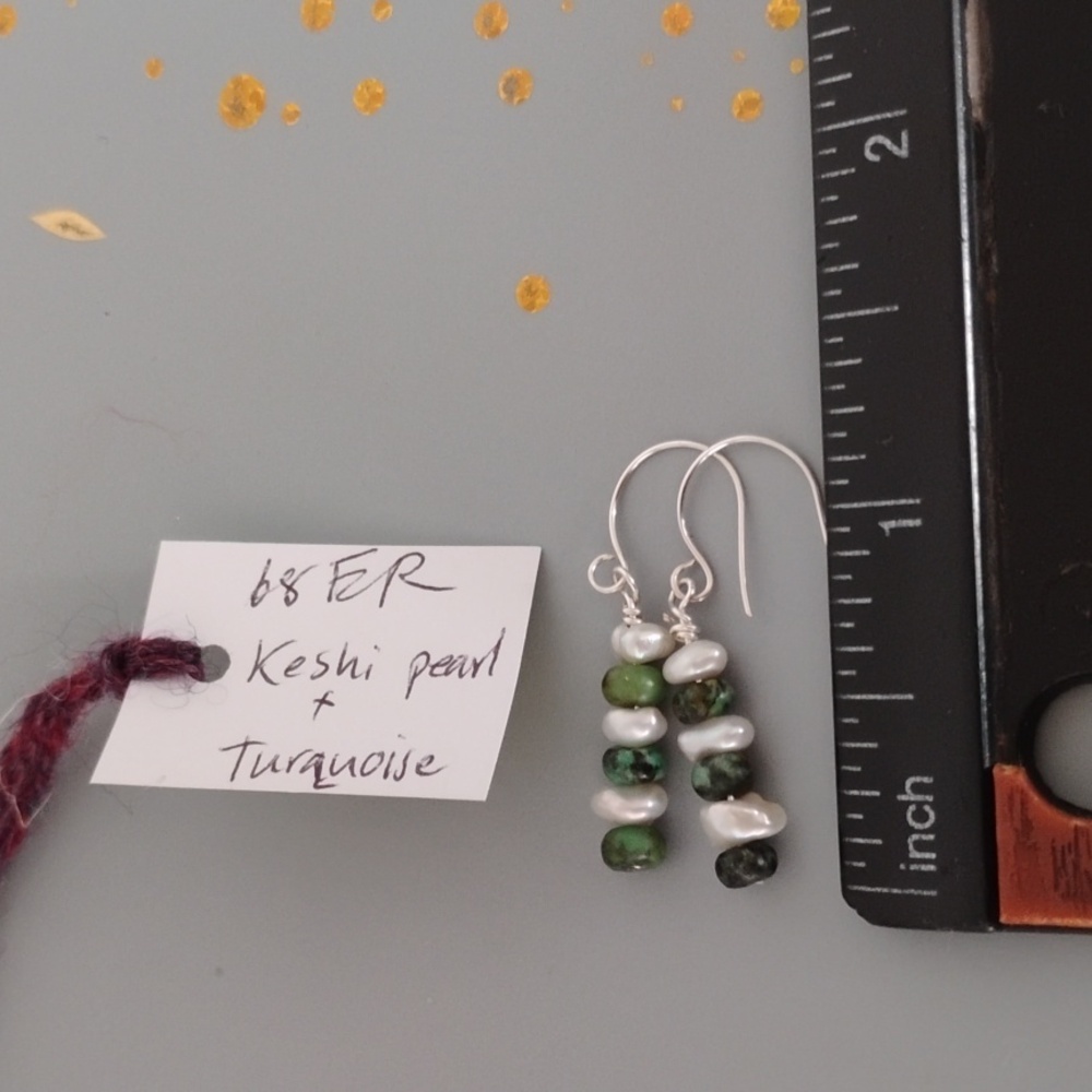 Elegant Keshi Pearl And Turquoise Earrings - Picture 5 of 7